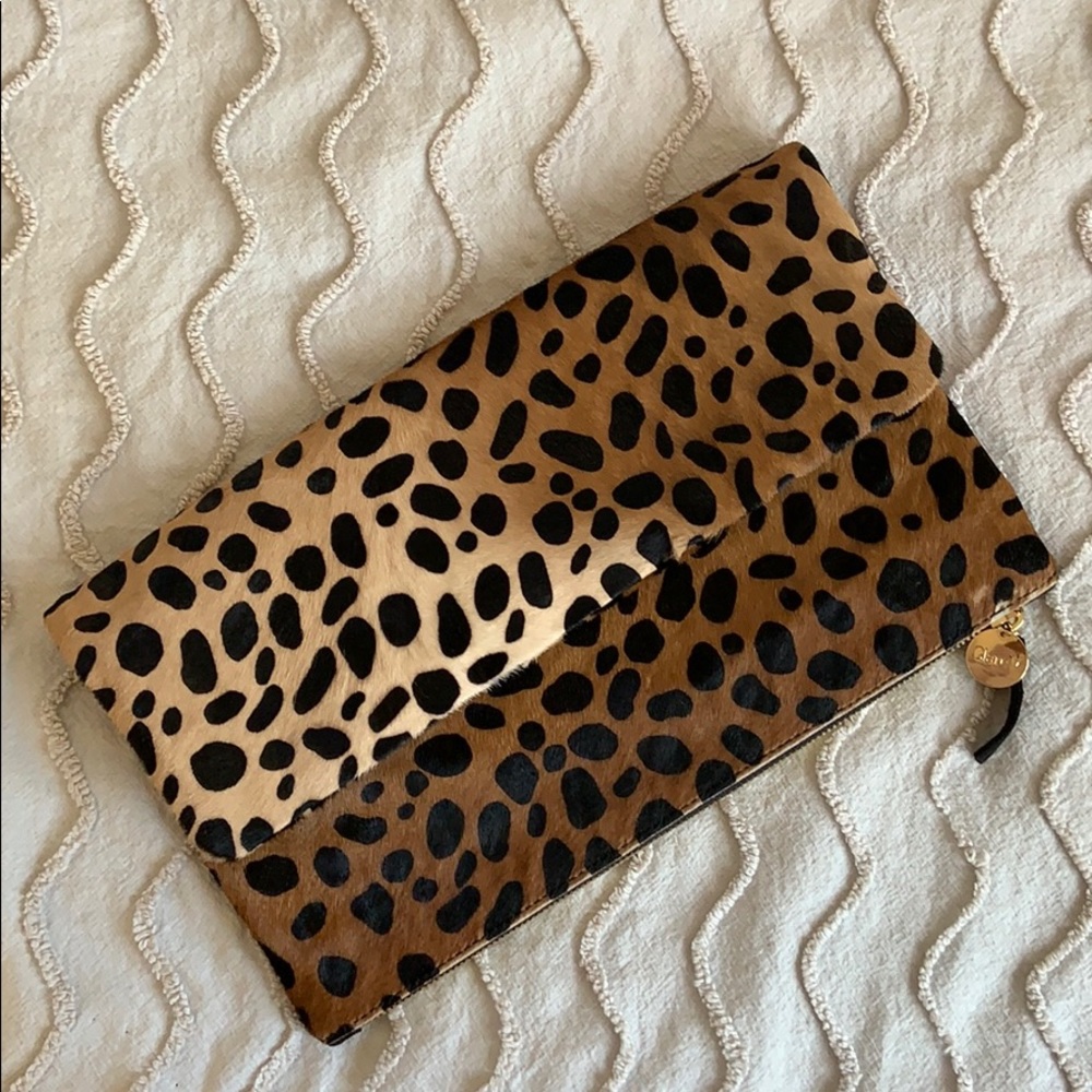 Clare V leopard fold over clutch
